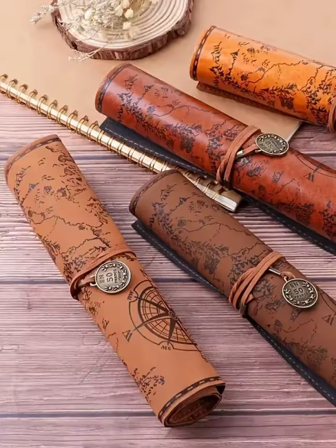 VINTAGE TREASURE MAP PENCIL/BRUSH CASE