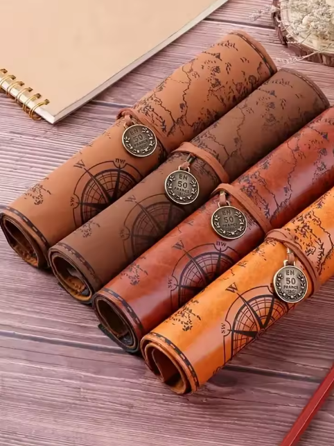 VINTAGE TREASURE MAP PENCIL/BRUSH CASE