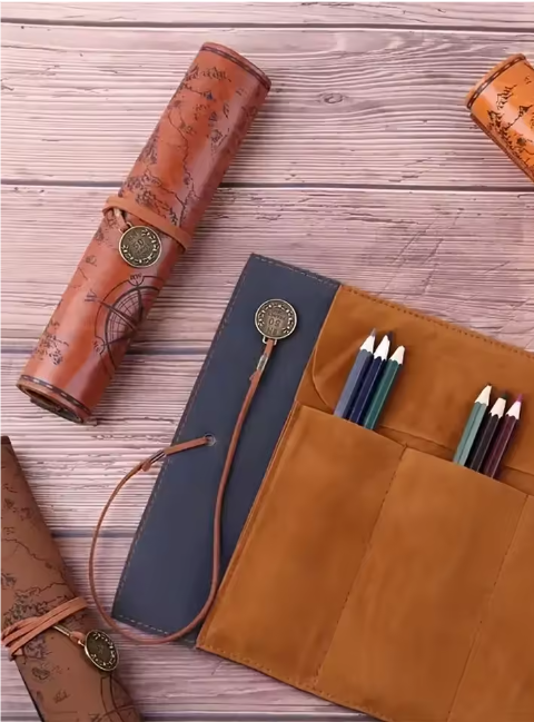 VINTAGE TREASURE MAP PENCIL/BRUSH CASE