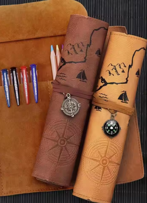VINTAGE TREASURE MAP PENCIL/BRUSH CASE
